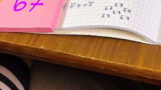 College Girl 67 Six-seven - Teasing Him Under the Desk During Math. Cum on Wristwatch