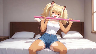 Sexy Furry Jerked Off in Front of Me - Shaking Butt, Wet Pussy & Pink Stick Masturbation