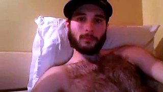 Hairy Stud Shoots Cum All Over Himself