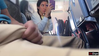 Kinky Risky Hj until Spunk in Public Airplane