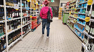 Crazy Rebeca Addams in Jeans Buttcrack at the Supermarket