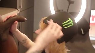 Blonde beauty rides passionate interracial desire in homemade POV
