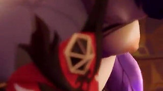 Genshin Raiden Shogun Fucks Sara with a Strapon, Itto Is There Too