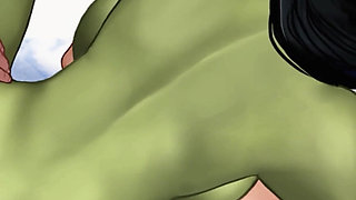 Hot Threesome Sex with a Muscular Big Boobs Orc Woman and a Hot Asian MILF - Cartoon Animated Porn Game - What a Legend!