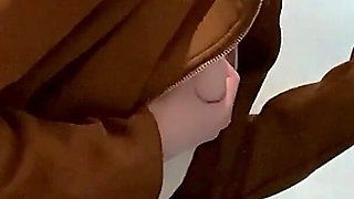 Busty Blonde Sucks Cock in the School Bathroom