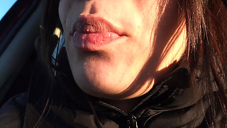 My Indian Stepsister Sucks Banana in Car and Does Mouth Fetish After Sucking Banana and Eating It