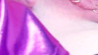 Sexual MILF in Purple Spandex Pvc Lingerie - Blonde