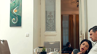 PAWG brunette wears sexy lingerie and gets a man hard