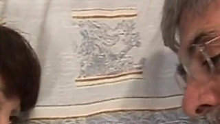 Young Girl with Hairy Pussy Fucked and Cumshot on Nice Tits by a Mature Cock