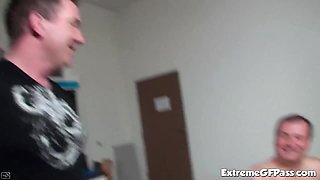 Aj's petite pussy licked & fucked in a wild threesome with small tits bouncing