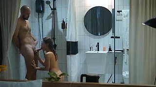 Amateur Couple Shower Sex - Big Natural Tits & Sloppy Blowjob