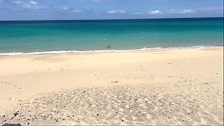 Naked Beach MILF Helps a Jerking Stranger - Cum on Her Ass