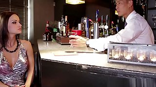 Classy Clit Pierced Babe Rides Bartender Cock