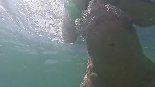 Naughty Blonde Pees in the Ocean Outdoor and Swimming Underwater