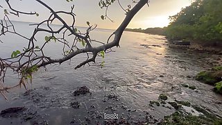 Hot Pregnant Woman Enjoys an Intense on the Beach