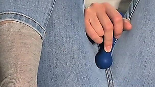 College Girl Soaks Jeans During Intense Orgasm
