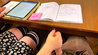 HIGH SCHOOLGIRL 67 Six-seven - Teasing Him Under the Desk During Math. Cum on Wristwatch