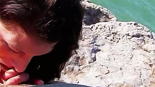 Stepmom helps teen stepdaughter on her first time at the beach with strange guys