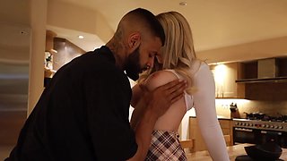 Slutty blonde girl getting fucked on the kitchen table