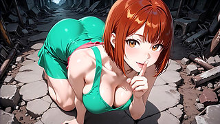 Redhead Anime Girl Fucked Hard in Ruined Factory - Dripping Cum All Over Her Big Ass